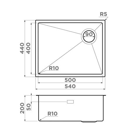 Кухонная мойка из нержавейки Omoikiri Taki 54-U/IF-GB Side графит