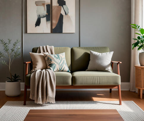 Диван HALMAR MILANO 2S tap. Castel 39 оливковый/орех