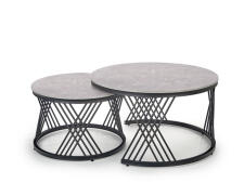Комплект HALMAR FLAMINGO (2 стола журнальных) серый мрамор/черный, 60/40 и 80/46