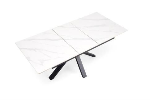 Стол обеденный HALMAR PLATAN белый мрамор/черный 140-180/85