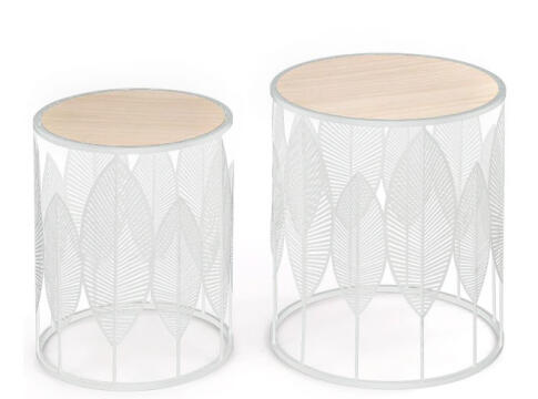 Комплект HALMAR FOLLA (2 стола журнальных) белый/натуральный, 33/40 и 40/45