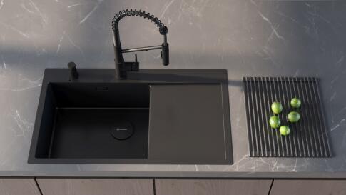 Кухонная мойка из нержавейки Omoikiri Akisame 86-GB-R Side графит