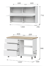 Кухонный гарнитур NN Мебель "Токио" Серия 3 (1,2 м) Белый текстурный/Дуб Сонома