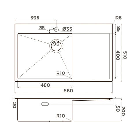 Кухонная мойка из нержавейки Omoikiri Akisame 86-GB-L Side графит