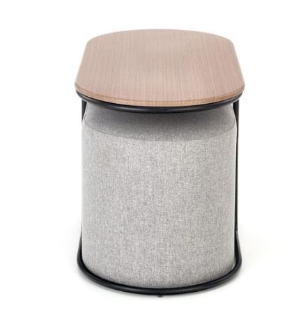 Комплект HALMAR PAMPA (стол журнальный + 2 пуфа) орех/черный, серый