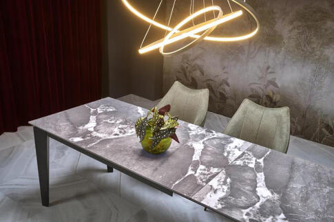 Стол обеденный HALMAR FELIX серый мрамор/черный 141-201/81