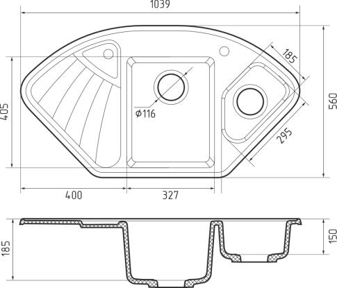 Кухонная мойка GRANFEST CORNER C-1040E иней