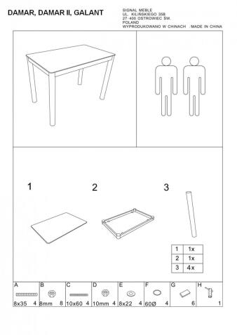 Стол обеденный SIGNAL DAMAR белый 100/60