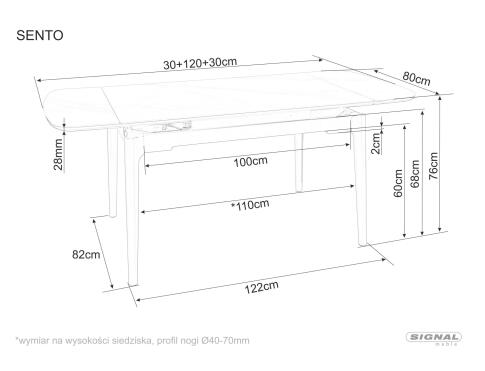 Стол обеденный SIGNAL SENTO белый лак/черный 120-180/80