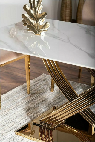 Стол обеденный SIGNAL HERMES эффект белого мрамора/золотой 160/90