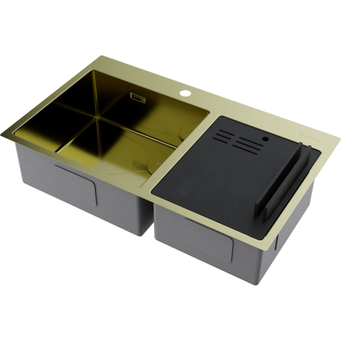 Кухонная мойка из нержавейки Omoikiri Akisame 86-2-LG Side золото