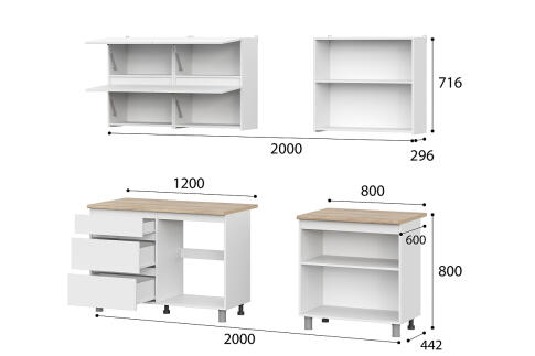 Кухонный гарнитур NN Мебель "Токио" Серия 3 (2,0 м)  Белый текстурный/Дуб Сонома