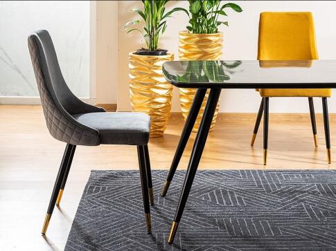 Стол обеденный SIGNAL CYRYL I эффект черного камня/черный/золотой 140/80