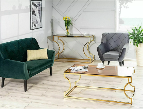 Стол журнальный SIGNAL KENZO A дымчатый янтарь/золотой, 120/60