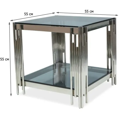 Стол журнальный SIGNAL FOSSIL B дымчатый/серебряный, 55/55/55