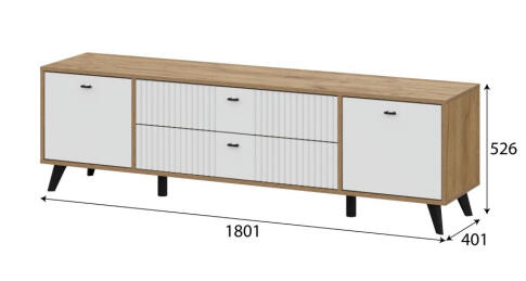 Тумба для ТВ SV-МЕБЕЛЬ (МС Милан К) Дуб Золотой/Белый матовый, с ящиками
