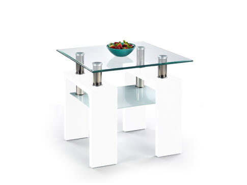 Стол журнальный HALMAR DIANA H KWADRAT прозрачный/белый, 60/60/55 Стол журнальный HALMAR DIANA H KWADRAT прозрачный/белый, 60/60/55