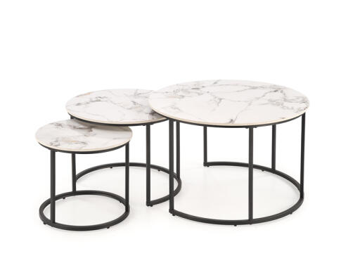 Комплект HALMAR GILDA (3 стола журнальных) белый мрамор/черный