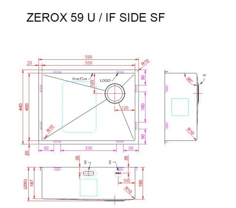 Мойка ZORG ZEROX 59 U / IF SIDE SF PVD GUNBLACK