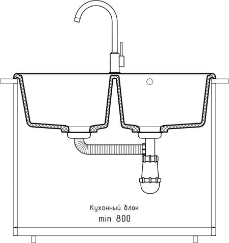 Кухонная мойка GRANFEST QUARZ Z-15 темно-серый + сифон