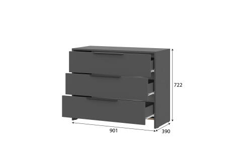 Комод NN Мебель (МС Камелия 1 К) Графит серый 3 ящ.