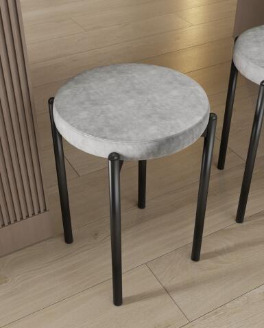 Табурет ВВР Лондон серый (каркас черный), велюр Табурет ВВР Лондон серый (каркас черный), велюр