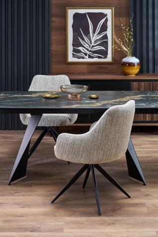 Стол обеденный HALMAR ARMANI черный мрамор/черный 165-241/90