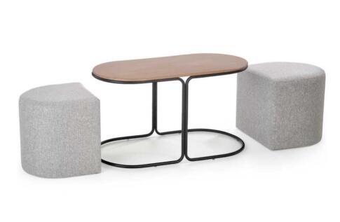 Комплект HALMAR PAMPA (стол журнальный + 2 пуфа) орех/черный, серый