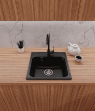 Кухонная мойка GRANFEST QUARZ Z-48 черный + сифон