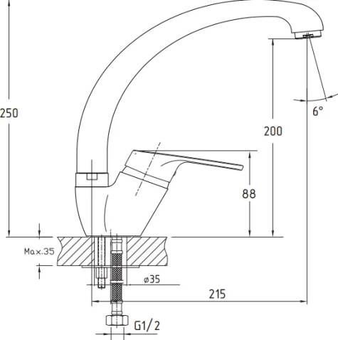Смеситель для кухни GRANFEST Z-3323 нержавеющая сталь