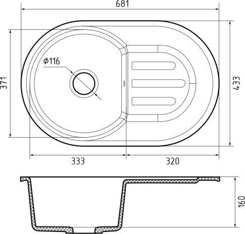 Кухонная мойка GRANFEST SMART SM-685L песочный + сифон