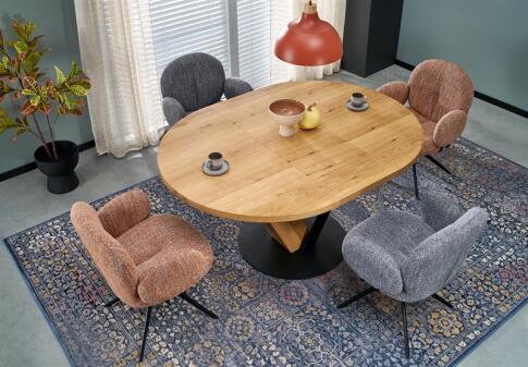 Стол обеденный HALMAR FANIS OKRAGLY натуральный/черный 120-160/120