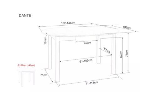 Стол обеденный SIGNAL DANTE кашемир/дуб кремона 102-144/102