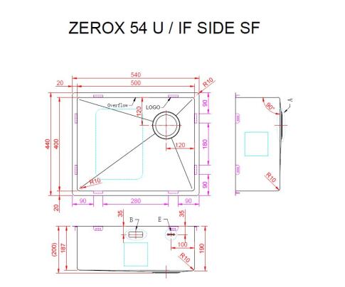 Мойка ZORG ZEROX 54 U / IF SIDE SF STEEL