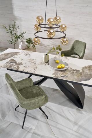 Стол обеденный HALMAR HILARIO белый мрамор/черный 180-260/90