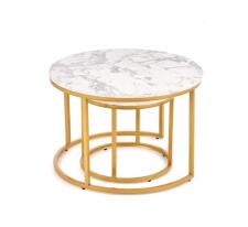 Комплект HALMAR PAOLA (2 стола журнальных) белый мрамор/золотой, 60/40 и 38/34