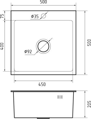 Кухонная мойка из нержавеющей стали GRANFEST METAL 5050 PVD графит
