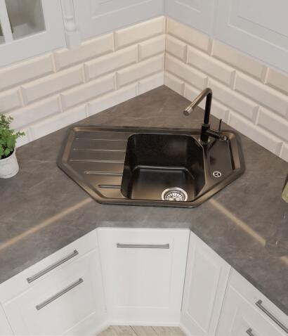 Кухонная мойка GRANFEST CORNER C-800E черный