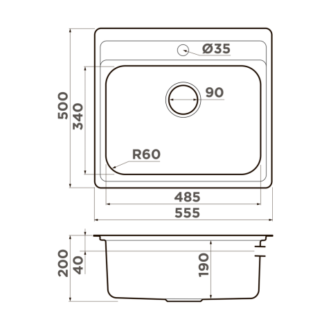 Кухонная мойка из нержавейки Omoikiri Ashi 56-IN нержавеющая сталь