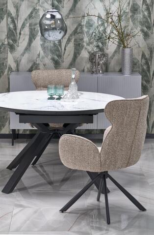 Стол обеденный HALMAR VERTIGO белый мрамор/черный 130-180/130
