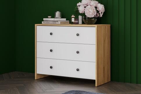 Комод NN Мебель (МС Дольче К) 3 ящика Дуб Золотой/Белый