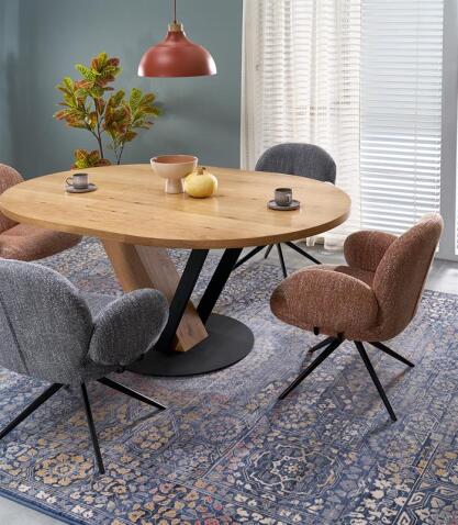 Стол обеденный HALMAR FANIS OKRAGLY натуральный/черный 120-160/120