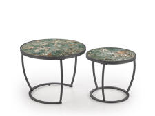 Комплект HALMAR INES (2 стола журнальных) зеленый мрамор/черный