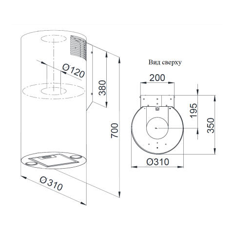 Вытяжка WEISSGAUFF TUBUS 700 PB BL