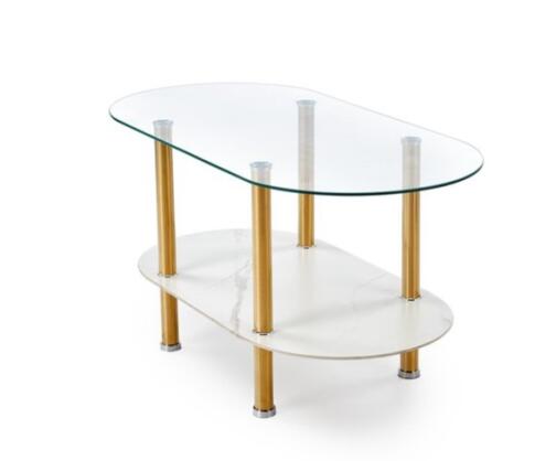 Стол журнальный HALMAR DUCAT белый мрамор/прозрачный/золотой