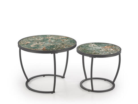Комплект HALMAR INES (2 стола журнальных) зеленый мрамор/черный