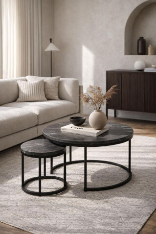 Комплект SIGNAL DION (2 стола журнальных) черный мрамор/черный