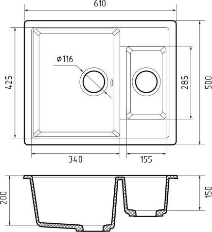 Кухонная мойка GRANFEST QUADRO Q-610K серый