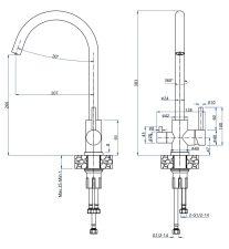 Смеситель для кухни GRANFEST QUARZ Z-5420  PVD графит