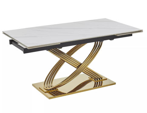Стол обеденный SIGNAL HERMES II эффект белого мрамора/золотой 160-240/90